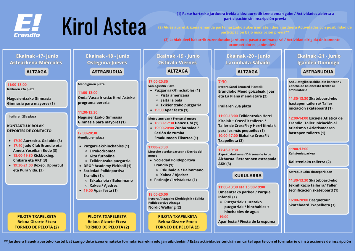 Erandiokoudala's tweet photo. Bihar asten da Kirol Astea!
...
¡Mañana empieza la Kirol Astea!
#Erandio #Educatingcities #herrihezitzailea #KirolAsteaErandio https://t.co/bwgYpVvLb8
