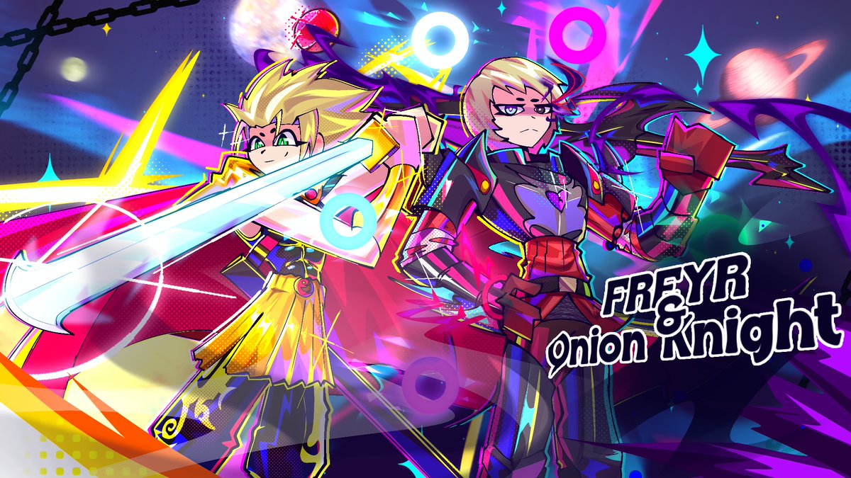 Guy52That's tweet photo. BOSS ATTACK
The other thing I got in may courtesy of @OneGnix. A boss splash screen for Freyr (clone of Ingus)  and Onion Knight (clone of... Onion Knight). More AU-related shenanigans. #FF3 #FFIII #AU https://t.co/Jq1SJfSw07