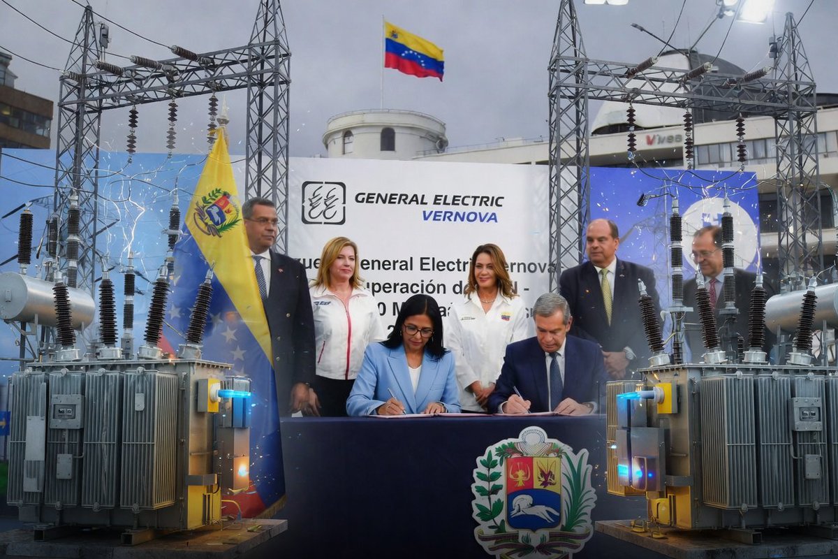 brichar2001's tweet photo. "Palabras de esperanza para el pueblo venezolano..." qué alegría este convenio histórico en Miraflores con General Electric para sanar nuestro sistema eléctrico nacional vamos sin descanso, con el corazón lleno de fe y el futuro en nuestras manos 
#ElEsquiboEsDeVenezuela https://t.co/cH26tScGfJ