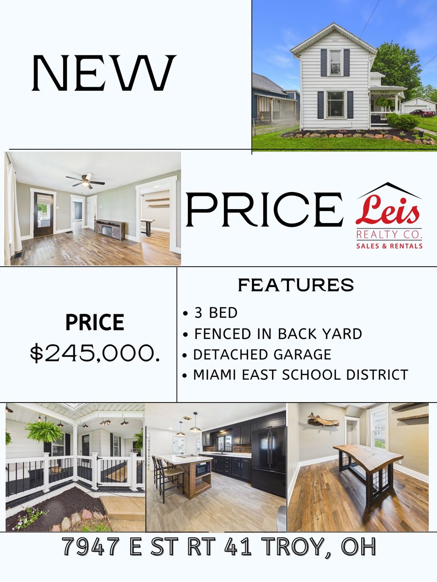 LeisRealty's tweet photo. NEW $$$

7947 E. St. Rt. 41 Troy, OH
List Price: 245,000.

Call/Text Leis Realty REALTOR® Kim Leis- Anderson 937-417-3923
Virtual Tour: https://t.co/pLPRvYvndS
Interior Drone: https://t.co/JkfQXF55Uy
Full Video:  https://t.co/GucuKAWow1 https://t.co/v7AorI7ulW