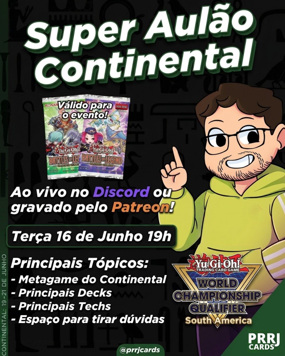 PRRJ22's tweet photo. Aulão hoje com foco no Continental e Metagame de Junho-26! 
Ao vivo no Discord hoje às 19h, mas também terá a gravação disponível no Patreon para quem não puder assistir na hora.

https://t.co/SmWwzGVpvf https://t.co/3HChJDkYvH