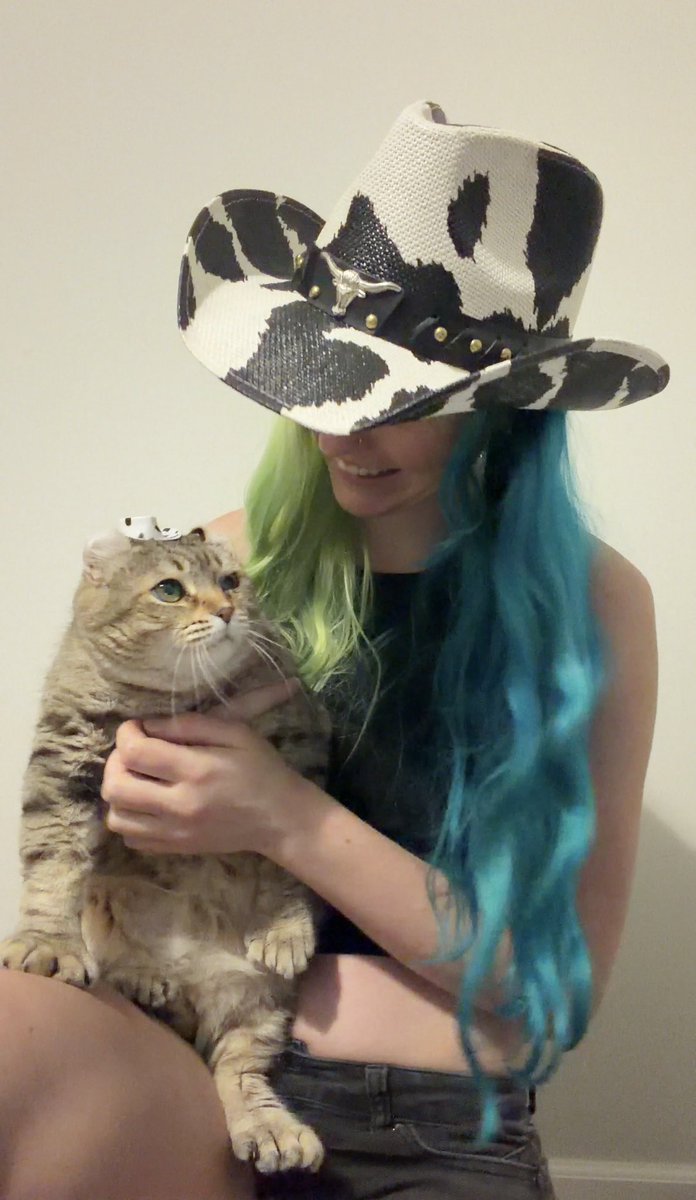 BrookeDillinger's tweet photo. Having adult money means…
You and your cat can have matching hats 🐄 🤣
Luna Tuna looks thrilled doesn’t she?
#cat #alt #splitdye #fyp #funnyanimals https://t.co/tUzJPEGT1a