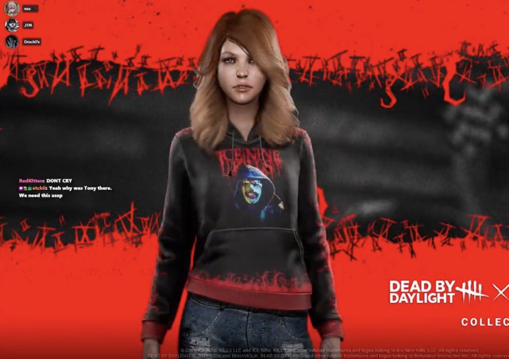 FckYourProfits's tweet photo. What the heck @DeadbyDaylight where is Kate’s hoodie at!? I was so excited. It’s a tshirt. I’m so sad. 

#deadbydaylight @ICENINEKILLS https://t.co/0NghRsh8Z5