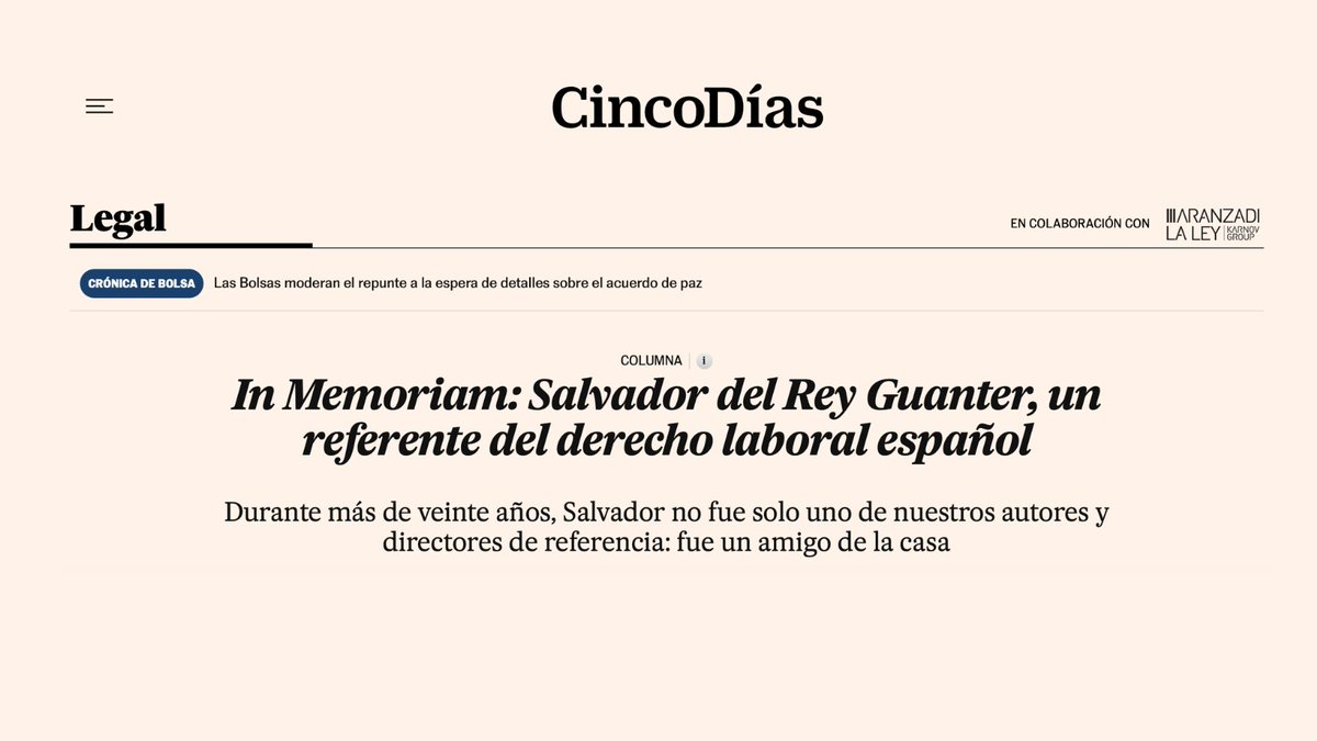 ASNALA_'s tweet photo. La comunidad #laboralista despide hoy a una de sus figuras más relevantes: Salvador del Rey Guanter.
Compartimos este emotivo In Memoriam publicado por @CincoDiascom en colaboración con @aranzadilaley, que repasa su trayectoria y recuerda a una persona que contribuyó decisivamente al desarrollo y la modernización de nuestro ámbito profesional: https://t.co/oJh48t8FAC
Nuestro más sincero pésame a su familia, amigos, compañeros y a toda la comunidad jurídica y académica.