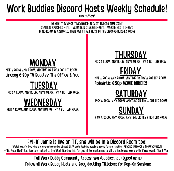 workbuddies21's tweet photo. Work Buddies Weekly Schedule
June 15th-21st
Follow/Subscribe on SubStack for daily lineups w/ clickable links directly to streams https://t.co/laMbSHuj0V Community access https://t.co/3rKnxWTihU Discord https://t.co/nvjCoIWnwH Follow your hosts &amp; turn on notifications. https://t.co/37TPiaWFJ9