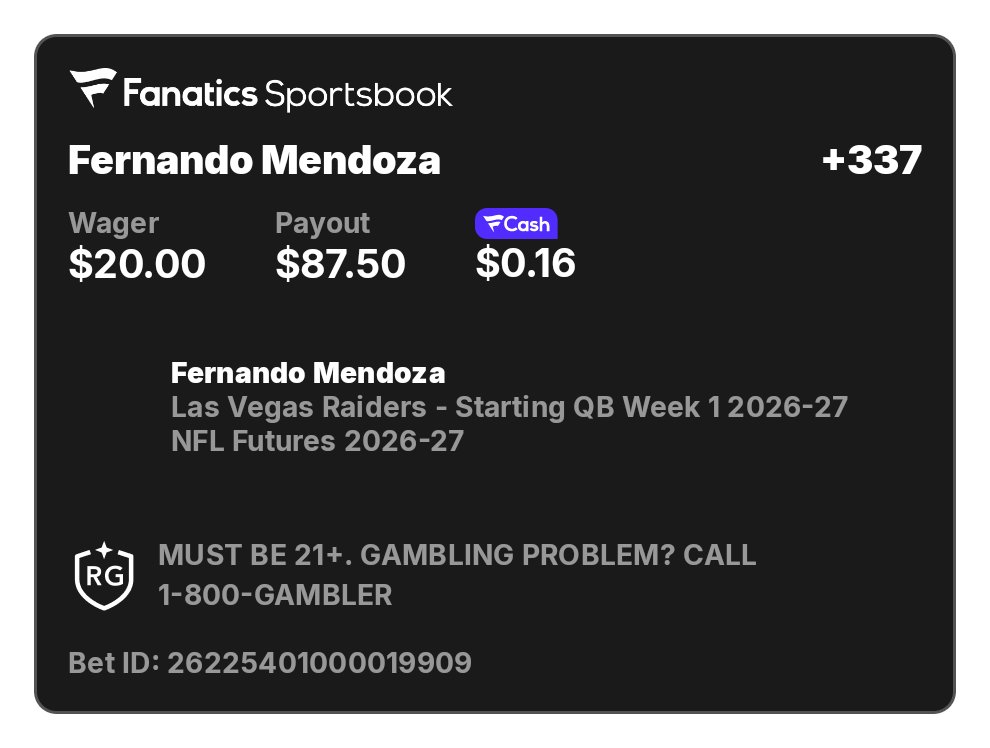 MrGarlington's tweet photo. A friend shared a bet with you on Fanatics Sportsbook. Tap the link to view and copy their bet. Don't forget, you earn FanCash on your bets. New to Fanatics? Claim your welcome bonus. Must be 21+. Terms apply.
https://t.co/xg46UvhAhX https://t.co/Sgk6vQLcT3