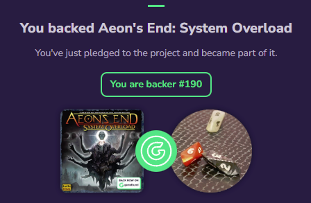 TapiocaRPG's tweet photo. イーオンズエンドの10作目『Aeon's End: System Overload』のクラファンがさっき始まったよ。
開始25分で決済したんだけどもう190人目なんだって。すごい人気だね。 https://t.co/6oUzccgtYt