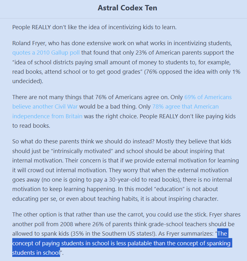 robevans2's tweet photo. @a_churchill22 I'm reminded of this line “The concept of paying students in school is less palatable than the concept of spanking students in school” https://t.co/74ayycvxdM https://t.co/eyj74pVa5k