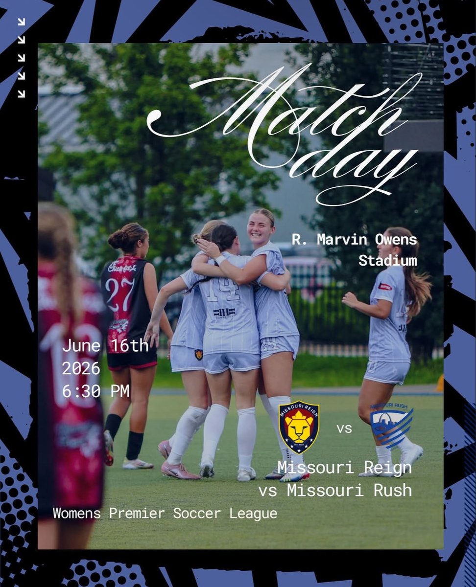 MissouriReign's tweet photo. It's match day! @morushsoccer
: Tuesday, June 16th, 2026
: 6:30pm CT
: R Marvin Owens Field, Columbia College
811 Range Line St, Columbia, MO 65201
: https://t.co/PPrb8Jt52W
$7- Adult, $3- Youth
: AFCC / Missouri Reign via YouTube
#makeitreign #summersoccer #wpsl https://t.co/ZHsO1zYdf3