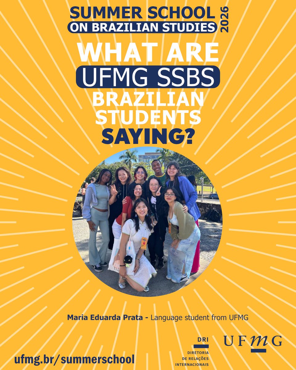 ufmgssbs's tweet photo. What are UFMG SSBS Brazilian students saying?

Maria Eduarda Prata - Language student at FALE UFMG

#UFMGSSBS2026 https://t.co/LxnWECSstY