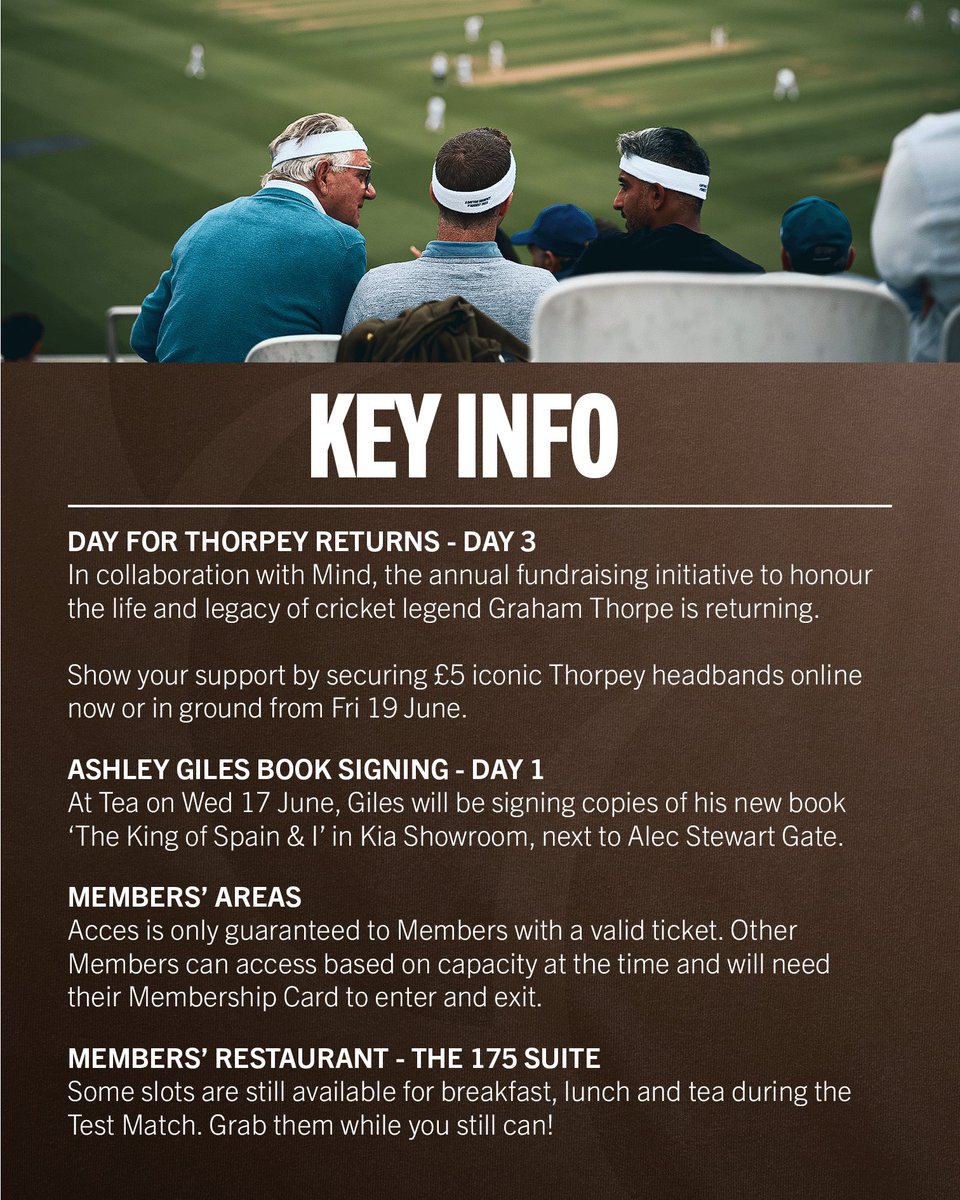 surreycricket's tweet photo. 🪶 Day for Thorpey returns
🏡 Members’ info 
🚇 Getting to the Kia Oval https://t.co/vwZj3yKxuH