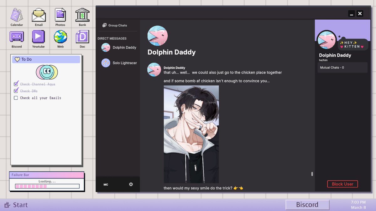 nochistudios's tweet photo. 4 things about lovebyte.exe

✔️be parasocial & date your oshi ... clingy and yandere ftw
✔️figure out the identities of 6 hot love interests ... oshi or a fellow VTuber fan?
✔️Pick up spicy discord calls ... mystic messenger style but without losing sleep
✔️Feed into the discord drama with yaoi-bait clips of your oshis ... get that popcorn ready

Wishlist and play a limited-time demo of our VTuber dating chatsim⤵️