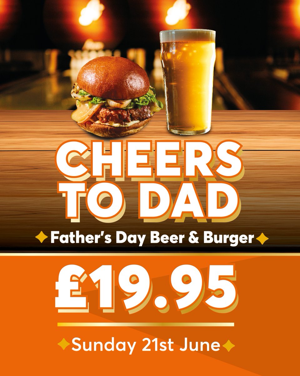 allstarlanes's tweet photo. Looking for Father's Day plans?

Hit the lanes and celebrate over a burger and a pint for £19.95! With the World Cup in full swing, it's the perfect excuse to spend some quality time together. 🎳🍻

Available at all venues only on Sunday 21st June.

#FathersDay #BeerandBurger https://t.co/bW1qkamzWu