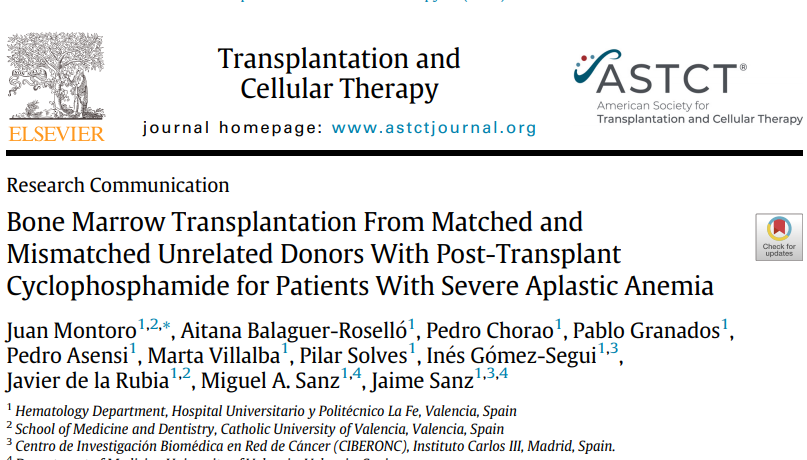 ASTCT_Journal's tweet photo. This study shows that PTCy-based #GVHD prophylaxis enables successful #alloHCT for patients with SAA lacking an MSD. Using bone marrow grafts from MUD and MMUD, they observed universal engraftment, absent TRM and excellent long-term survival. https://t.co/ScTcpzsjaM https://t.co/muqzIhhdAz