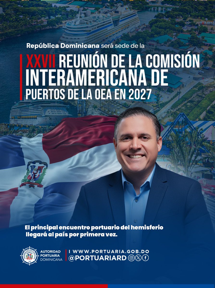 jeanluisrj's tweet photo. Tras asumir por primera vez la Primera Vicepresidencia de la CIP-OEA, la República Dominicana también ha sido escogida como sede de la XXVII Reunión de la Comisión Interamericana de Puertos en 2027.

Hitos que reflejan el liderazgo y la confianza que ha nuestro país. ⚓️🇩🇴 https://t.co/1sm3uC3bw5