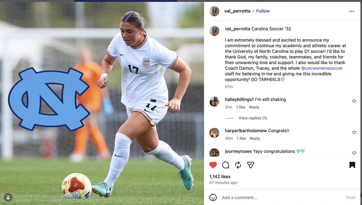 ImYouthSoccer's tweet photo. 🚨 Power 4 Bound: Another Class of 2028 standout is officially off the board!! Recruiting is moving VERY fast so far this year as this is the 8th P4 player already. The #ECNL grind and hard work are paying off ⚽️👀 

Huge congratulations to Val Perrotta and Good Luck!!
#ecnl #womenssoccer #ncaasoccer #collegesoccer