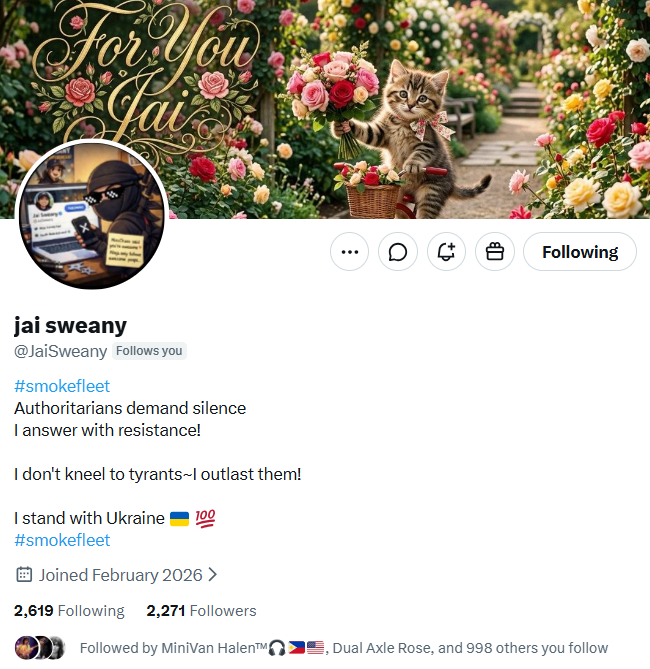 suzamaroo's tweet photo. Hi Fellow Resisters! #BlueDuckArmy boost time! 

👋 Meet @JaiSweany — a true blue resister with serious backbone! A warrior who tells tyrants to kick rocks and keeps the resistance fun and fierce. Vet, drop a follow, and RT to spread the positive vibes!💙🌊 https://t.co/LUBnoqc27S