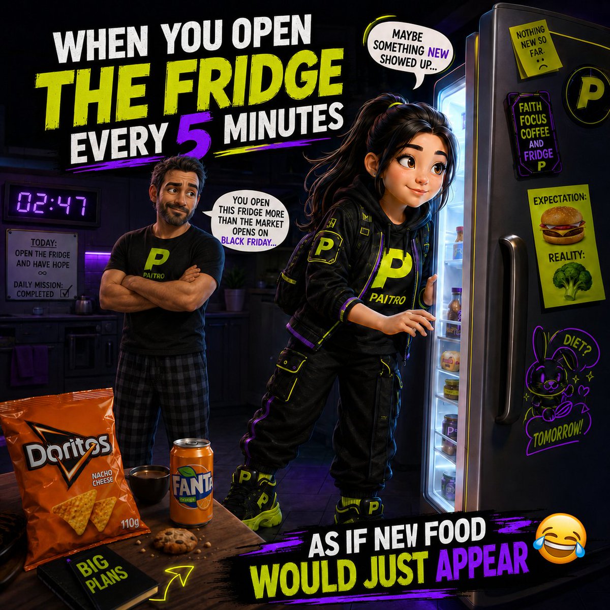 PaitroCoin's tweet photo. GN
Opening the fridge every 5 minutes like a new meal is about to magically appear… 😂

Dad: “You check that fridge more than the market on Black Friday!”

Be honest, community: how many times have you opened the fridge today without taking anything? 👀👇

$PAITRO — powered by hope, snacks and family chaos.

#PAITRO #CommunityMeme #FamilyMemes #CryptoCommunity