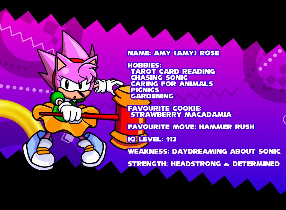 KarlEmerald's tweet photo. Did you know? Each sprite style for Amy in #Sonic3AIR Amy Galore has their own name and personality. They even has their favorite cookie listed here. https://t.co/qYgwClMOcU