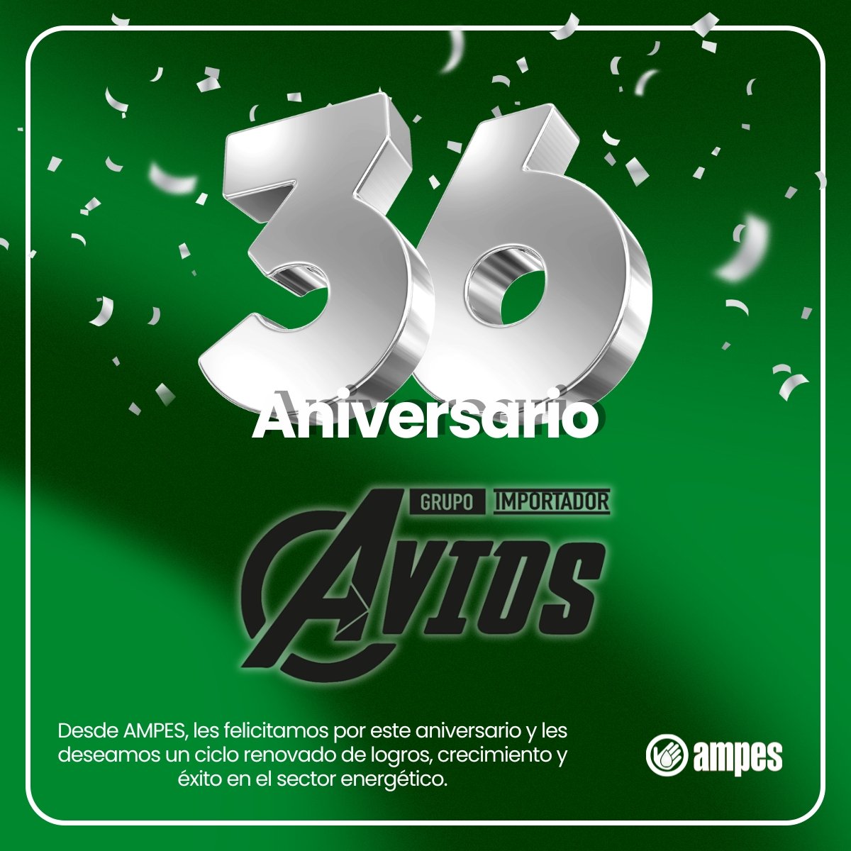 AmpesMx's tweet photo. Desde AMPES, extendemos una cordial felicitación a nuestra empresa asociada: GRUPO IMPORTADOR AVIOS, con motivo de su 36⁰ aniversario, destacando una trayectoria sólida y consistente a lo largo de estos años.

Les deseamos éxito y continuidad en esta nueva etapa. https://t.co/4PiM0L3RBq