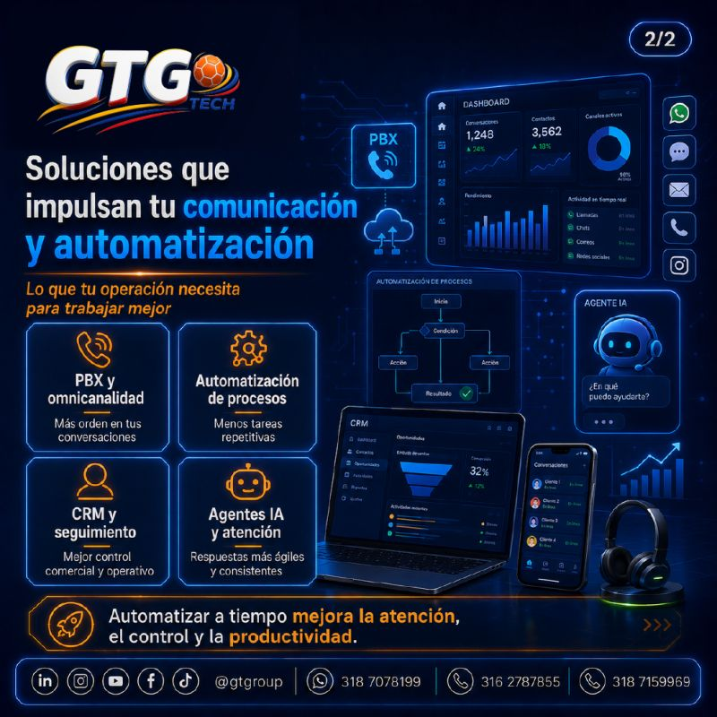 gtgroupsas's tweet photo. ¿Tu comunicación y automatización te están frenando? 💬⚙️

En GTG Tech te ayudamos a optimizar tus procesos con PBX, CRM, omnicanalidad y agentes IA. 🚀
👉 Escríbenos y automatiza tu operación hoy.

#GTGTech #Automatización #ComunicaciónEmpresarial #Productividad #Tecnología https://t.co/fH6atK8bAq