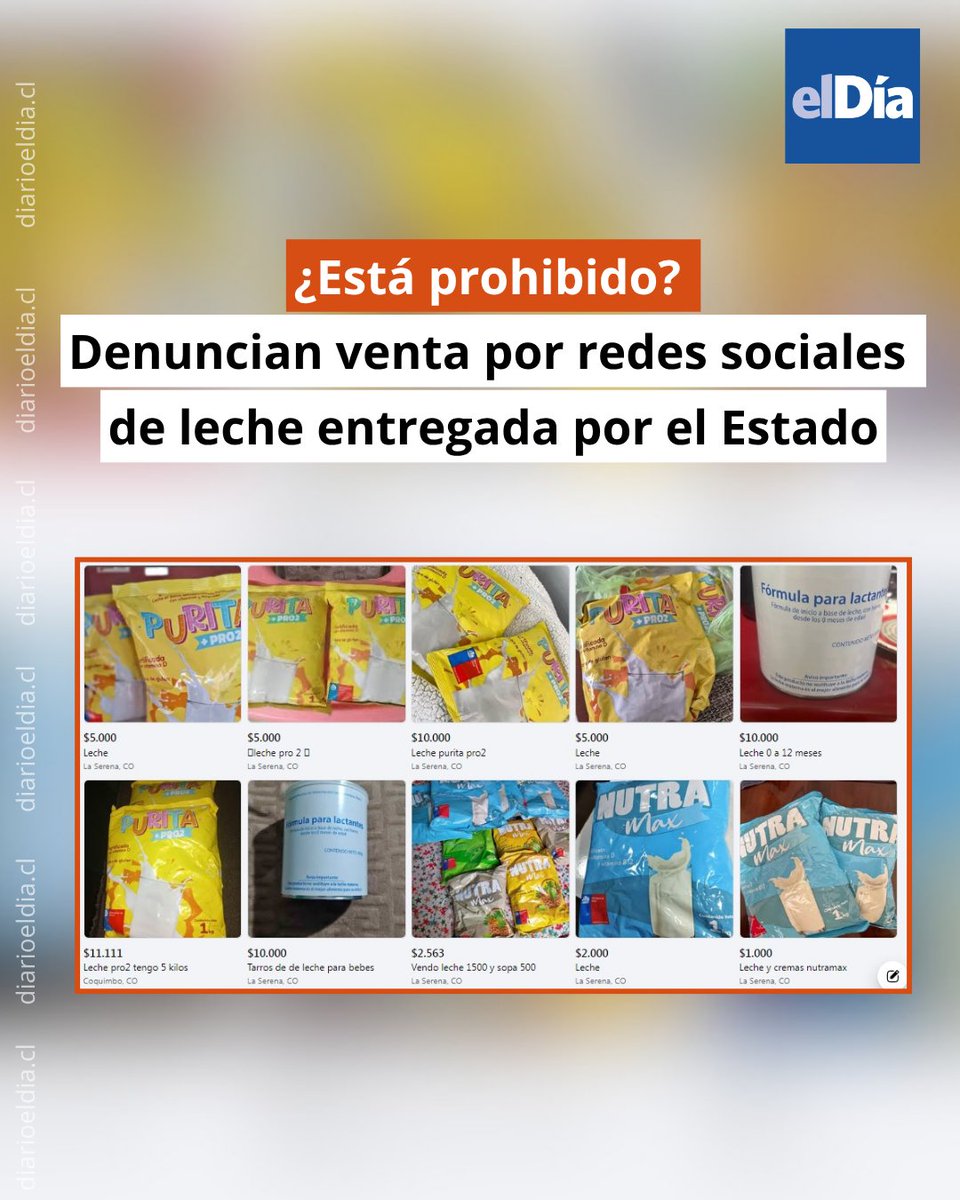 eldia_cl's tweet photo. 🥛 Con precios que van desde los $2 mil hasta más de $10 mil, en plataformas digitales se ofrecen productos que se entregan gratuitamente en el sector público #ElDíaInforma 👉 https://t.co/LI4CCCovHE https://t.co/cmnXhNgLp8