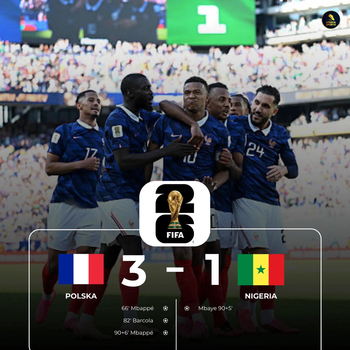 Strefa_Sportu's tweet photo. Kylian Mbappé show!

Napastnik Realu w starciu z Senegalem ustrzelił dublet i znacząco przyczynił się do triumfu swojego zespołu. Francuzi wygrali ten mecz 3:1.

#Mbappe #FIFAWORLDCUP https://t.co/VT0hz3BfhP