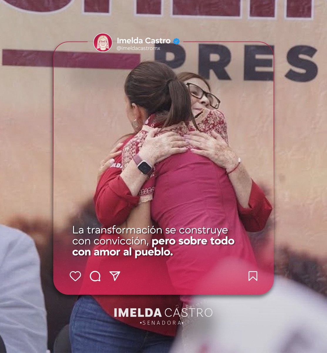 imeldacastromx's tweet photo. Convicción para servir y amor por el pueblo. 💜

Seguimos trabajando cerca de la gente, con compromiso y sin olvidar para quién hacemos política. https://t.co/bhPpqPo3Fm