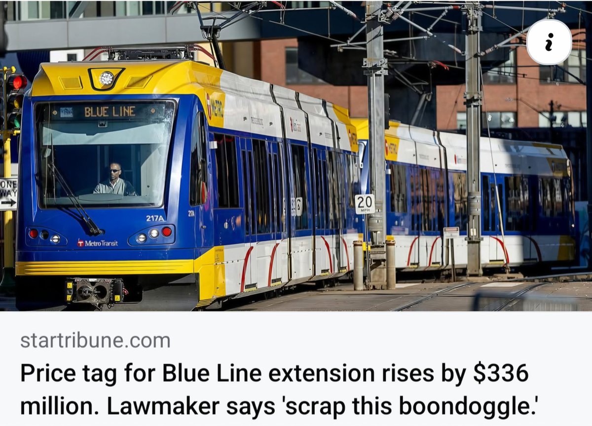 LisaDemuthMN's tweet photo. Boondoggle is right. 

As governor, I will ensure Minnesota renews its focus to invest in core infrastructure like roads and bridges instead of empty trains that get more expensive by the minute. https://t.co/04THnvUrcl