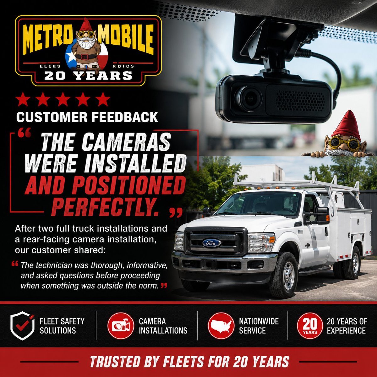 mmellc's tweet photo. A camera can only do its job if it's installed correctly.
⭐⭐⭐⭐⭐ "The cameras were installed and positioned perfectly."
We're proud to help fleets get the most from their safety technology every day.
#FleetSafety #Telematics #DashCams https://t.co/N8aljCOKiT