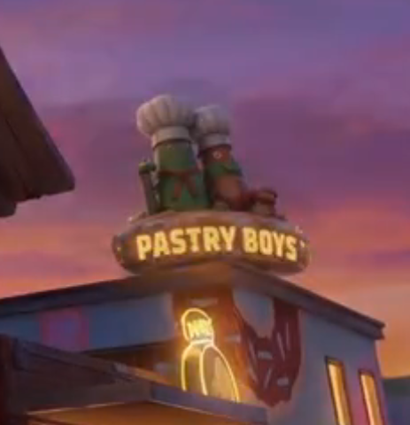 CharliNari's tweet photo. Some other stuff i noticed other than meowskulls. The fucking text changes of the pastry boys logo to the point you cant even read it, and even the brats design changes. Thats so fucking stupid bruh keep this shit out of your game https://t.co/7uFiMUjdl3