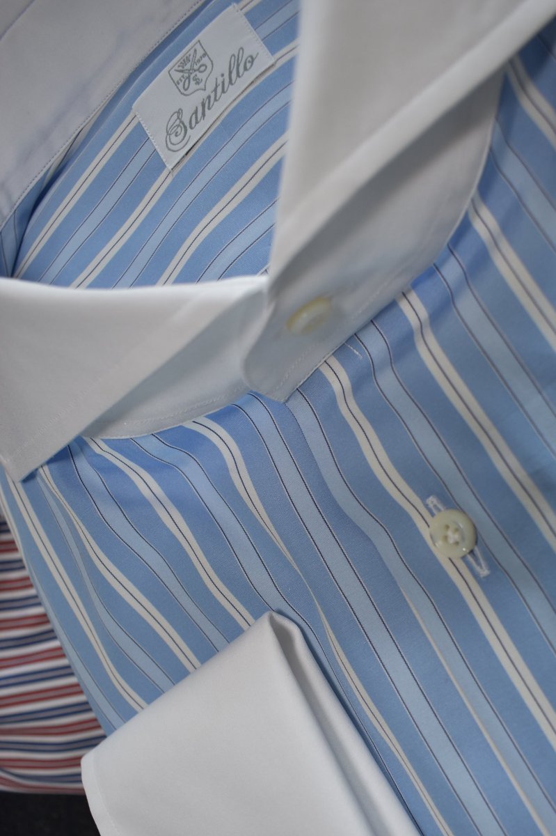 Santillo1970's tweet photo. Bold regimental stripes, crisp white collars, and a touch of gentlemanly flair. Crafted exclusively for a Santillo 1970 client who knows that style is a matter of character, not fashion. 🥃🎩🇬🇧

#Santillo1970 #BespokeShirts #SartorialElegance #BritishStyle #MadeToMeasure https://t.co/OXIrl1alR2