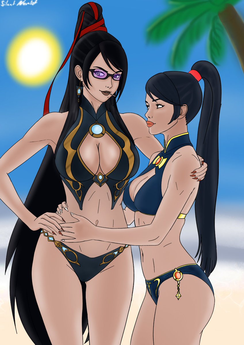 SilentNovelist's tweet photo. Simple artwork 
#Bayonetta teaches Eve from #StellarBlade a few things👀 https://t.co/NSt7t93hXe
