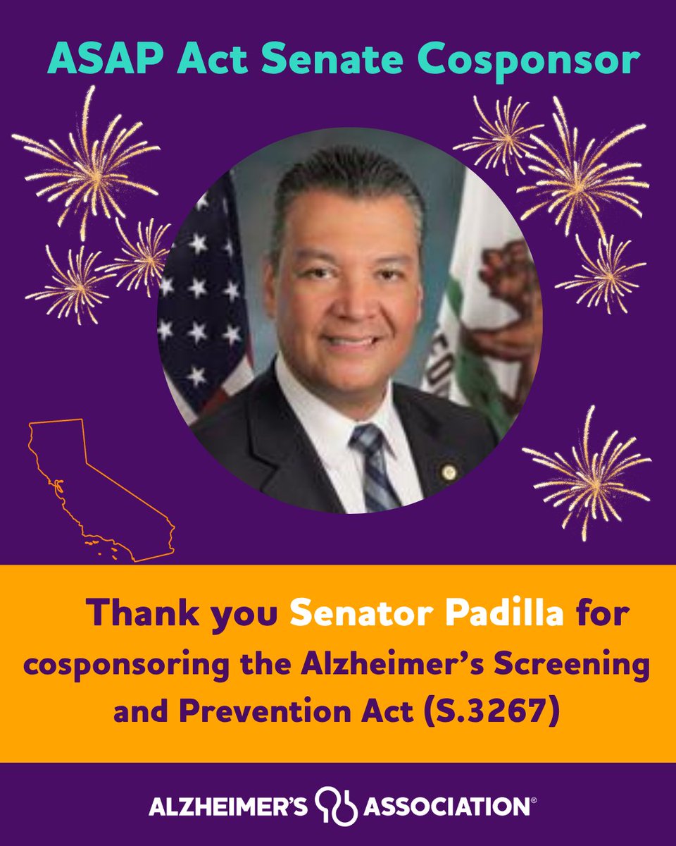 californiaalz's tweet photo. Huge thank you to @SenAlexPadilla for your Senate leadership and signing on as a cosponsor of the #asapact.  Removing barriers for blood tests=standing with the Alzheimer's and dementia community. This is our "mammogram moment". https://t.co/1bshfR3crX