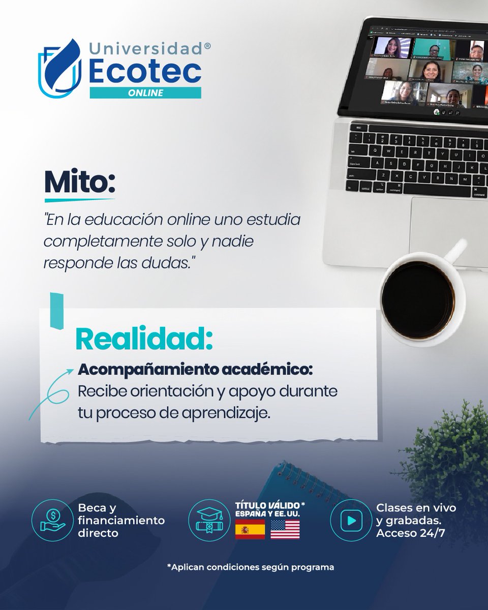onlineecotec's tweet photo. ¿Estudiar online es más fácil? ¿No hay acompañamiento? ¿No tiene validez?

Es momento de dejar atrás los mitos y conocer la realidad. 🚀

En Ecotec Online cuentas con clases en vivo y grabadas, acompañamiento constante, flexibilidad 24/7 y títulos reconocidos por Senescyt. 💻 https://t.co/gMUfWfvdTM