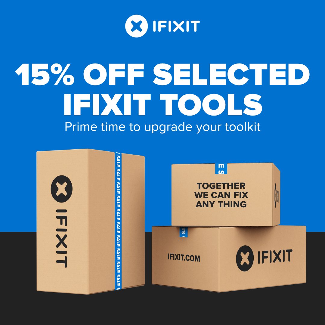 iFixit's tweet photo. Your broken stuff called. It wants summer plans.

Save 15% on select iFixit tools and finally tackle the repairs, upgrades, and “I’ll get to it eventually” projects waiting around your house. Phones, laptops, controllers, consoles, gadgets, and more. This is your sign to fix it. Shop now at the link below.
—
#iFixit #RightoRepair #FixTheWorld