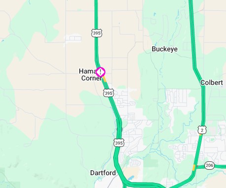 Map showing the location of a collision on US 395.