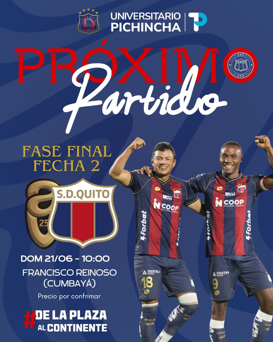 Chull2Corazones's tweet photo. 💙♥️💙 DOMINGO CON LA AKD💙♥️💙

Continúa esta recta final De Pichincha

⚽ Deportivo Quito vs AV 25
🏟️ Francisco Reynoso
🗓️ Domingo 21 de junio
⏰10:00 AM
🎟️ Por confirmar

Llegamos gracias a @universitario_pichincha 🎓 estudia con los mejores para ser el mejor ☝️ https://t.co/wgmaLVUUfI