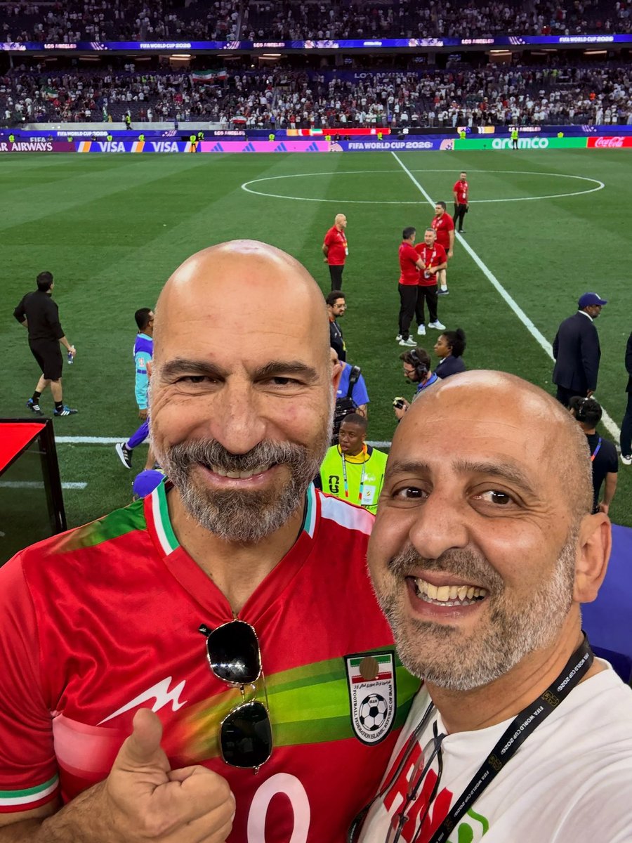 mhmiranusa's tweet photo. Uber CEO Dara Khosrowshahi @dkhos attended the Iran vs. New Zealand World Cup first-round match at SoFi Stadium, sporting an Iranian national team jersey. https://t.co/gYAM0X1Xm2