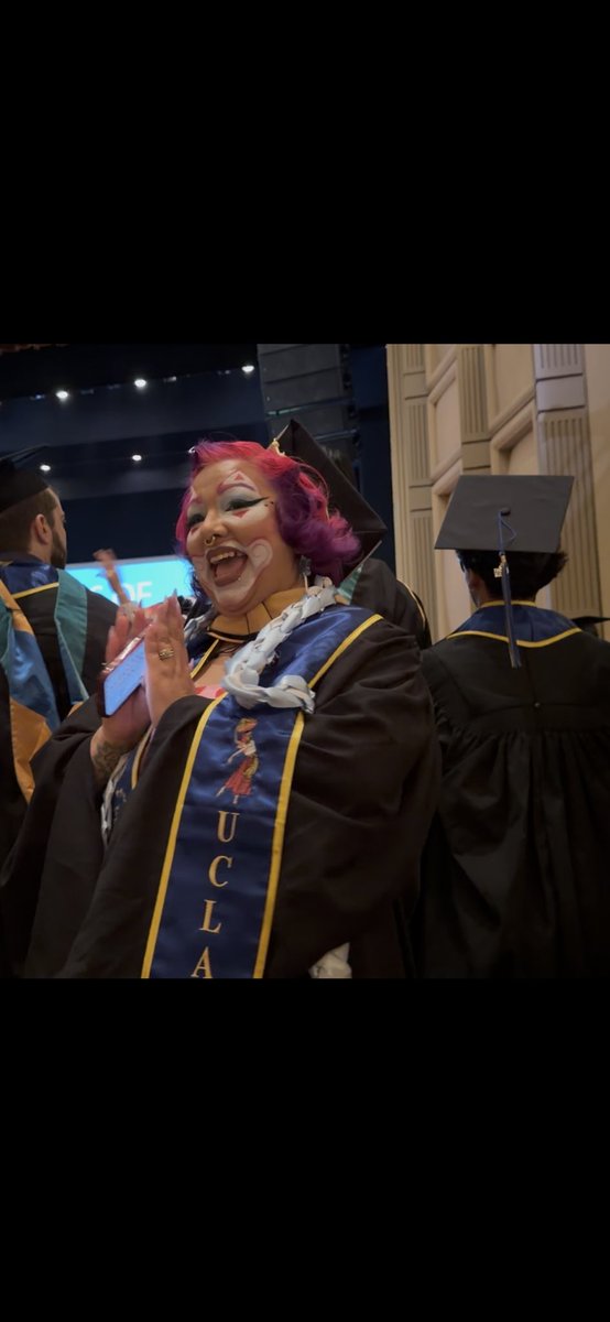 treenbeanqueen's tweet photo. @selflovealch3my @amanitheram I also knew he would shame me for the act of resistance i was gonna do at grad, so i stepped into my visibility too, i went in “payasa” clown makeup, left my gown unzipped, didn’t shake the chairs hand, and it was a profound experience! Took 2 days to recover 😅 https://t.co/KmsmeY1b0T