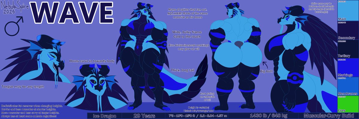 NebulaSpire's tweet photo. Wave finally has a new reference sheet! SFW, NSFW, and hyper NSFW versions attached :D https://t.co/qesSOC43Yn