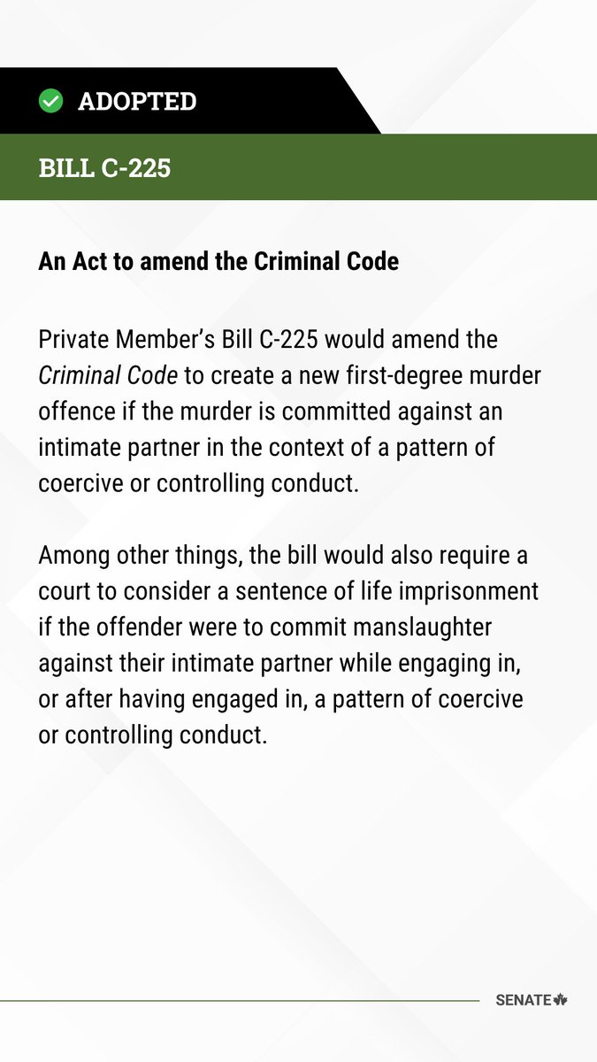 SenateCA's tweet photo. Bill #C225 has been adopted at third reading in the Senate: https://t.co/062fmkg13r
 
#SenCA #CdnPoli https://t.co/tn96PKQFAH