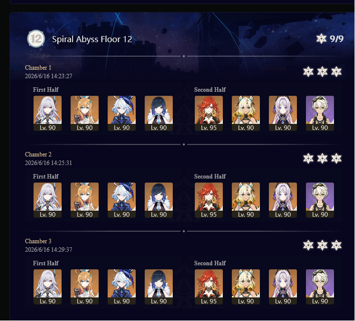 Symce's tweet photo. @genshinmains_ Skirk and Mav teams both have some investment, but was kinda a fun and quick 1-try abyss which was nice. https://t.co/WeT57j33jf