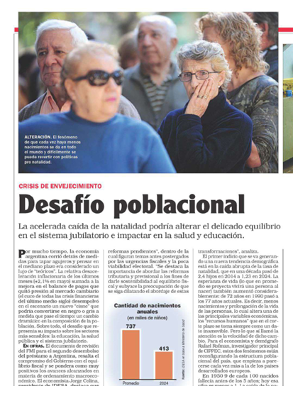 CIPPEC's tweet photo. La caída de la natalidad y el envejecimiento poblacional ya están redefiniendo desafíos clave para Argentina. En esta nota de @noticiasrevista, @rrofman  analiza cómo esta transformación demográfica impactará en el sistema previsional, la salud, la educación y el mercado laboral, y por qué es necesario anticiparse con políticas de largo plazo.