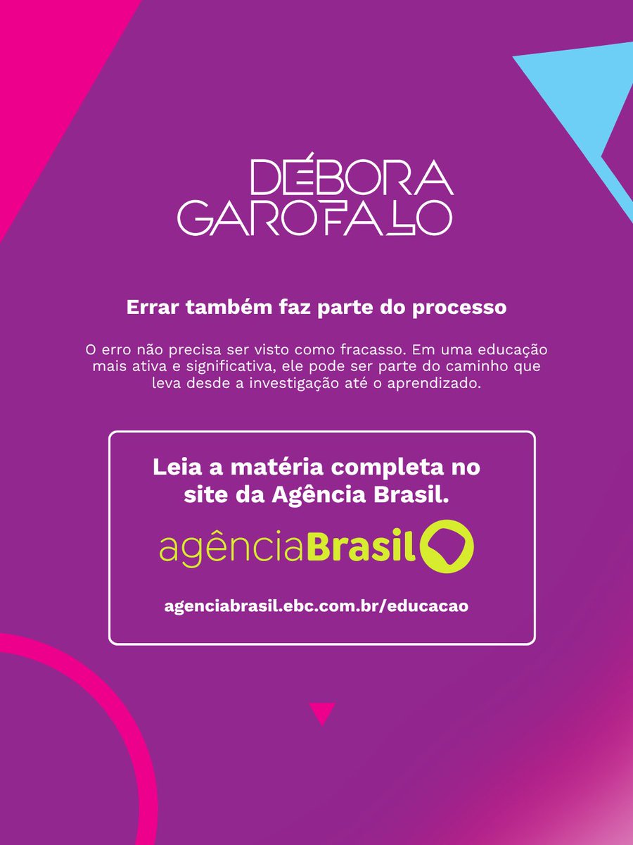 GarofaloDebora's tweet photo. A aprendizagem não acontece apenas quando existe uma resposta correta, ela também acontece durante as tentativas, os ajustes e os erros.
Criatividade, pensamento crítico e resolução de problemas são competências construídas no processo. https://t.co/4eKCEbrpKH