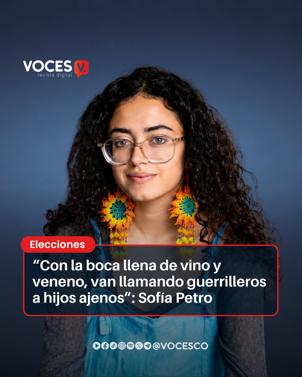 vocesco's tweet photo. #Voces | La hija del presidente Gustavo Petro (@petrogustavo), Sofía Petro (@sofiapetroa), volvió a pronunciarse en redes sociales en medio de una contienda electoral cada vez más polarizada. A través de un video con un tono crítico y reflexivo, cuestionó el uso de señalamientos contra quienes defienden la paz, piensan diferente o provienen de sectores populares.

En su publicación, Sofía Petro rechazó que se continúe calificando de “guerrilleros” a quienes no comparten determinadas posturas políticas y advirtió sobre los riesgos de alimentar el miedo y la estigmatización en el debate público. Asimismo, hizo referencia a los llamados “falsos positivos”, al mencionar a “7.000 jóvenes con la bota izquierda en el pie derecho”, una alusión a las ejecuciones extrajudiciales documentadas en Colombia.

El mensaje generó reacciones encontradas en redes sociales, reavivando la discusión sobre el lenguaje utilizado en la confrontación política y la necesidad de promover un debate democrático libre de estigmas y discursos de odio.
