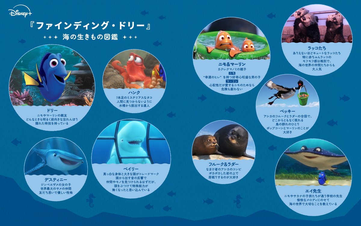 DisneyPlusJP's tweet photo. 『#ファインディングドリー』
𓐍𓈒◌𓂃本日（6/17）でUS公開10周年𓂃◌𓈒𓐍
⠀
作品に登場する海の生きものを
図鑑で紹介📘
⠀
「🐟」をリプライして
みんなでお祝いしよう✨
⠀
#ディズニープラス で配信中🐬 https://t.co/2UhZcEMIjp
