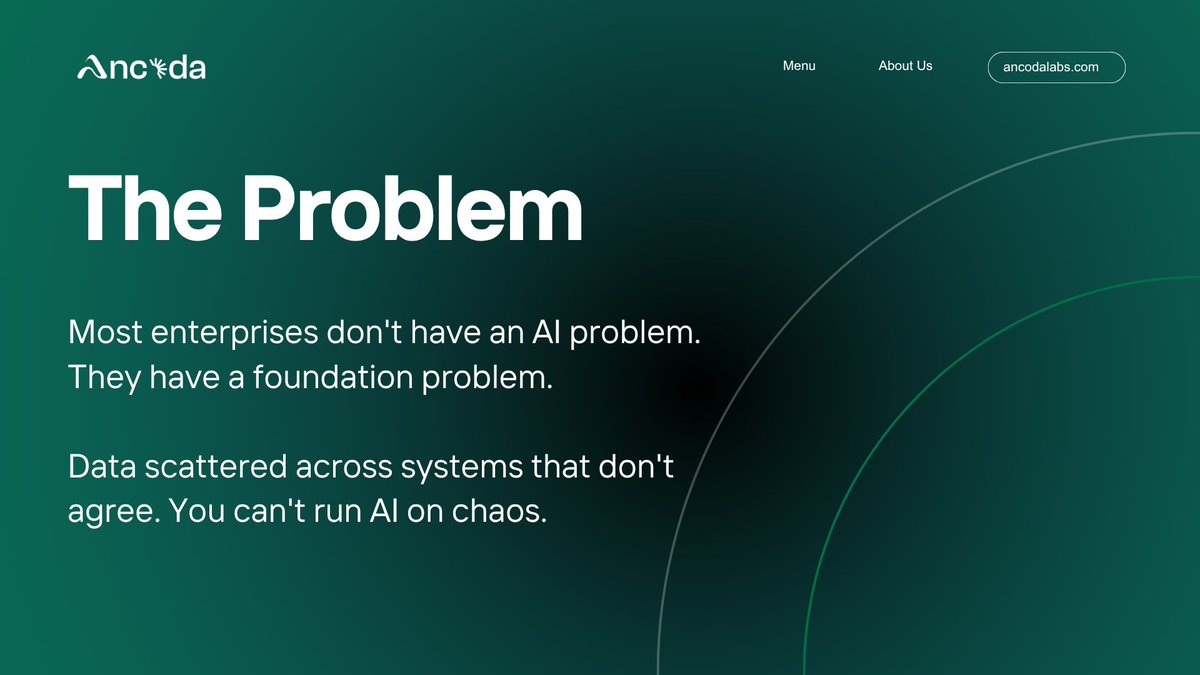 ancodalabs's tweet photo. You don't have an AI problem. You have a foundation problem. Data that doesn't agree with itself can't run intelligence on top of it. https://t.co/QUthiFDtq1