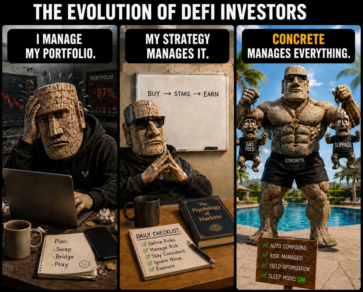 AmirCryptoz's tweet photo. Every DeFi user eventually learns the same lesson:
the goal isn’t working harder. It’s automating smarter.
Auto-compound. Risk managed. Yield optimized🗿

@ConcreteXYZ 💛 https://t.co/BUuD9AyDCF