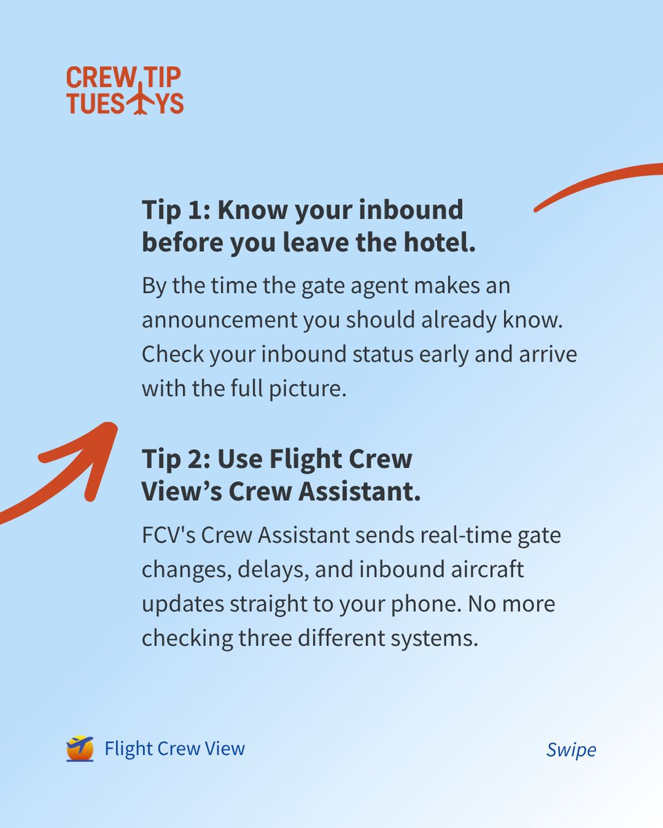 flightcrewview's tweet photo. For the flight attendant who has been doing this for a decade and is still the last to find out about gate changes. Five tips to stop that starting today. ✈️
#flightattendantlife #crewlife https://t.co/MN0srZVHCM